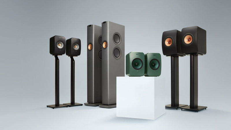 KEF LS Wireless Collection featuring four wireless products LSX II Wireless speaker, LS60 Floorstanding speaker, LSX II LT Bluetooth speaker & LS50 WII Bookshelf speaker